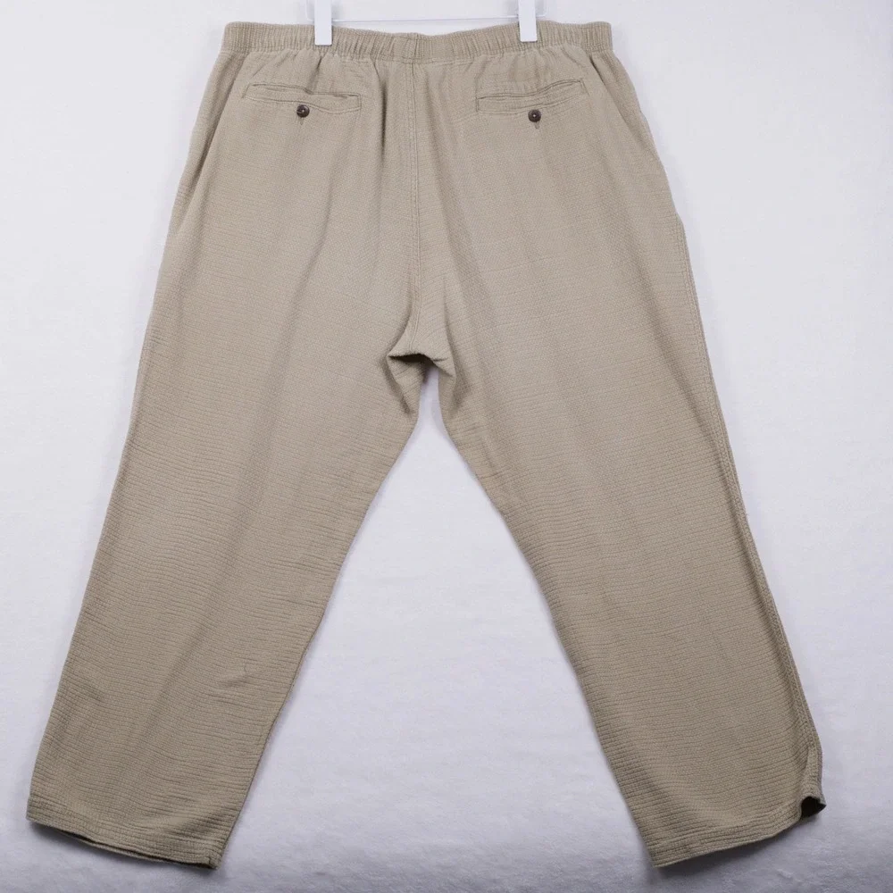 TERRITORY AHEAD Textured Waffle Weave Cotton Pants Drawstring Beige Mens Sz XXL